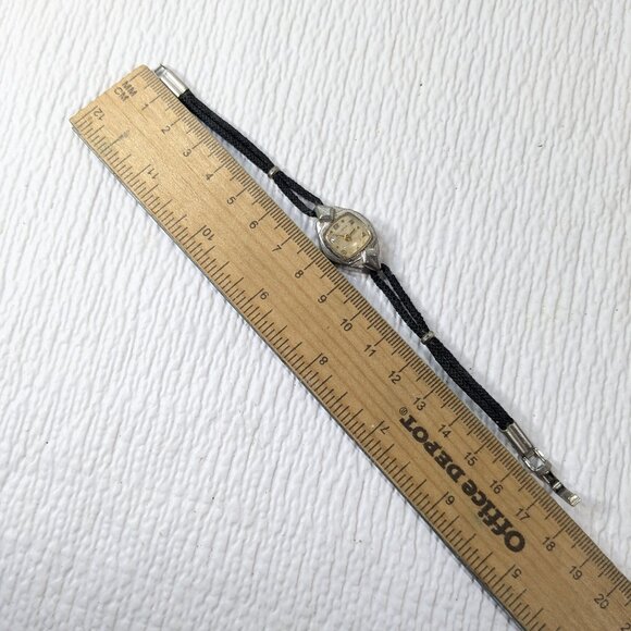 Vintage Bulova Ladies Watch art deco 10k RGP Bezel Rolled Gold Plated black band main image 6